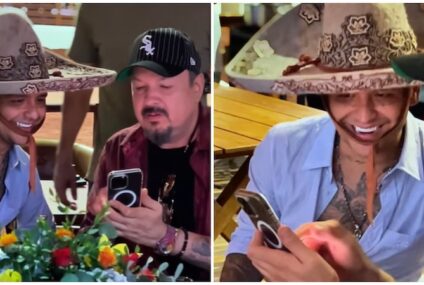 Pepe Aguilar presume a su yerno Christian Nodal y le enseña cómo usar un sombrero charro; los critican: “Lo intentan mucho”